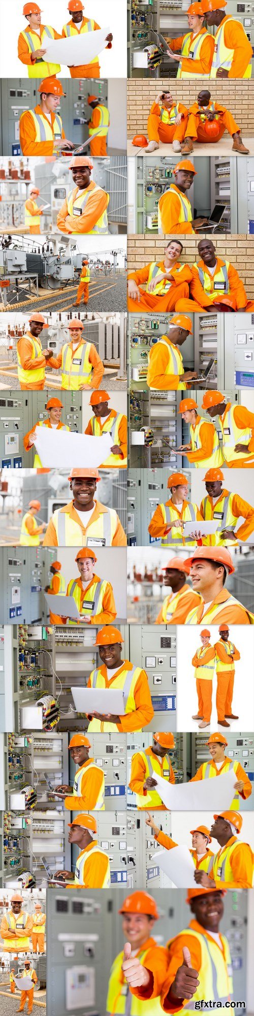 African industrial electrician working in control room