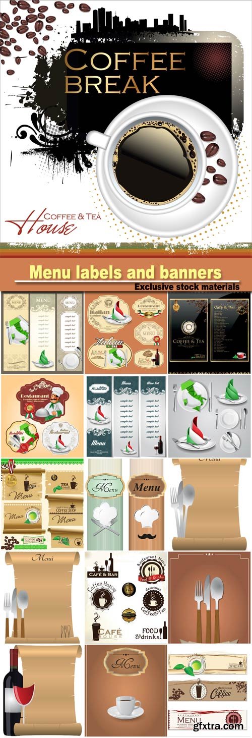 Menu labels and banners vector