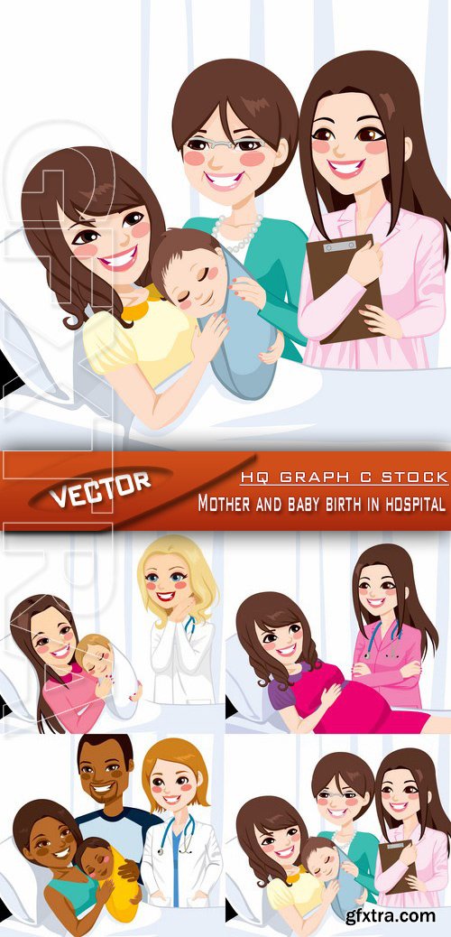 Stock Vector - Mother and baby birth in hospital