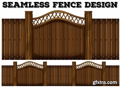 Collection of landscape design element decoration fence stone fence gate house 25 EPS