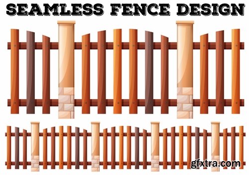 Collection of landscape design element decoration fence stone fence gate house 25 EPS