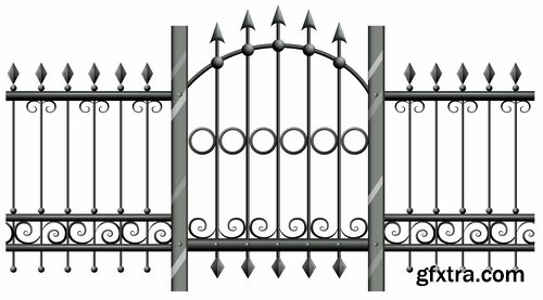 Collection of landscape design element decoration fence stone fence gate house 25 EPS