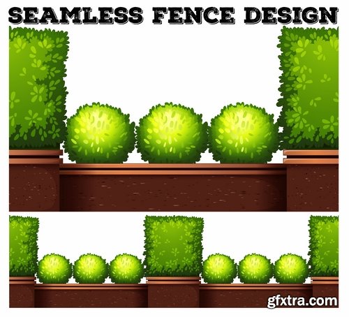 Collection of landscape design element decoration fence stone fence gate house 25 EPS