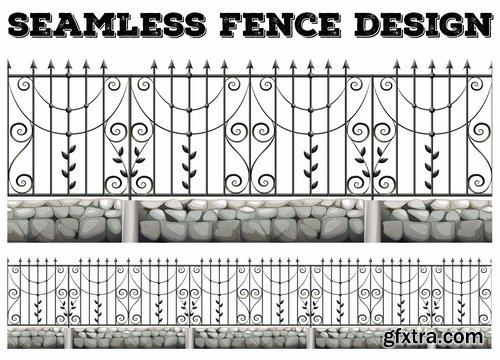 Collection of landscape design element decoration fence stone fence gate house 25 EPS