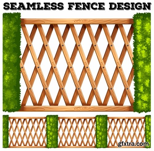 Collection of landscape design element decoration fence stone fence gate house 25 EPS