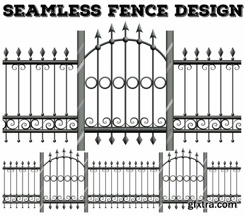 Collection of landscape design element decoration fence stone fence gate house 25 EPS