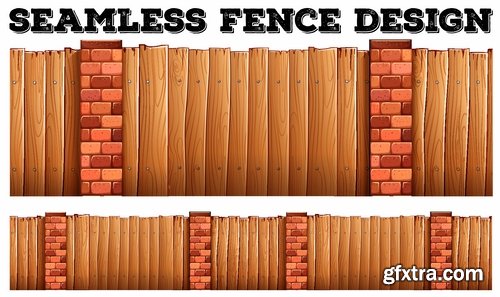 Collection of landscape design element decoration fence stone fence gate house 25 EPS