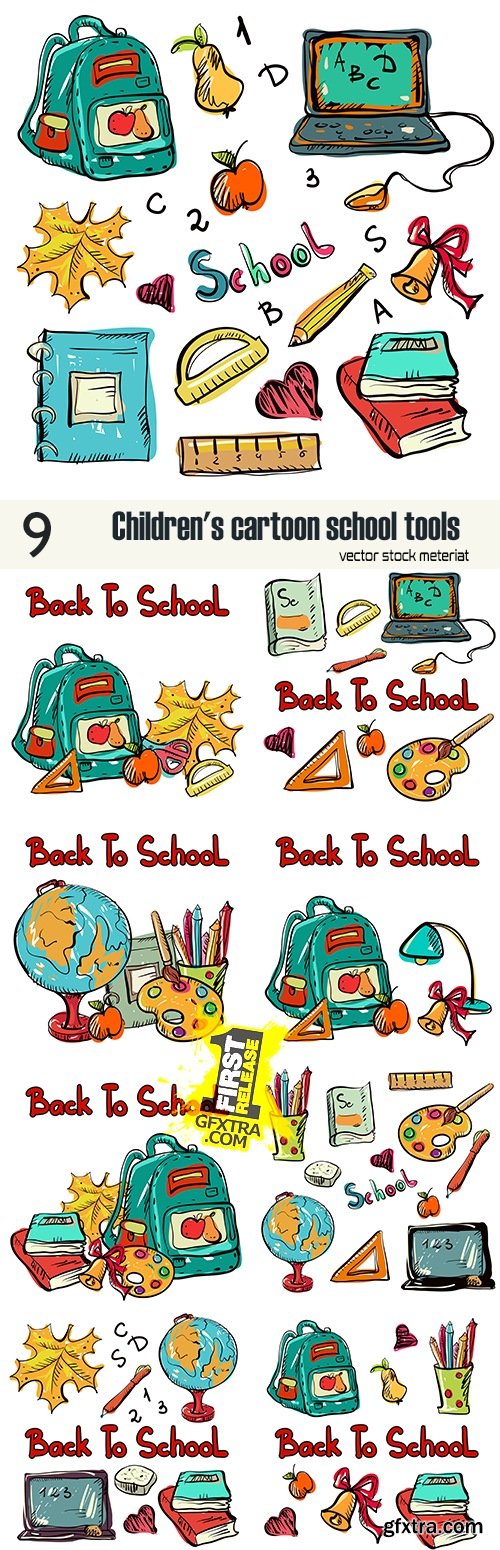 Children\'s cartoon school tools