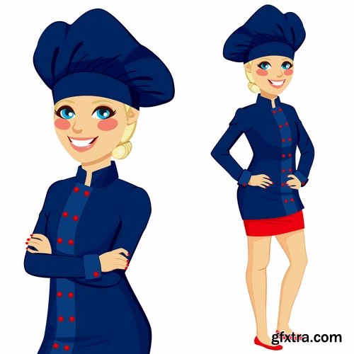 Collection a girl woman chef cartoon baby vector illustration picture 25 EPS