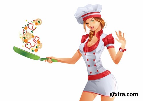 Collection a girl woman chef cartoon baby vector illustration picture 25 EPS