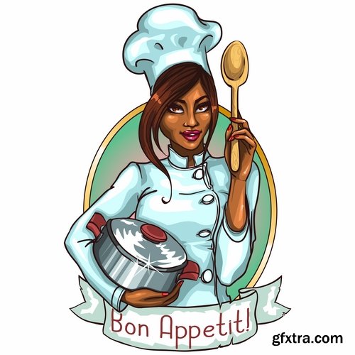 Collection a girl woman chef cartoon baby vector illustration picture 25 EPS