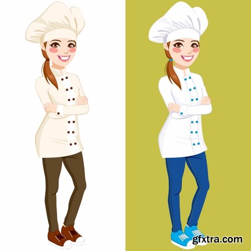 Collection a girl woman chef cartoon baby vector illustration picture 25 EPS