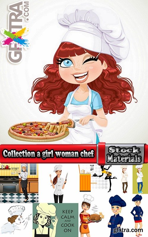 Collection a girl woman chef cartoon baby vector illustration picture 25 EPS