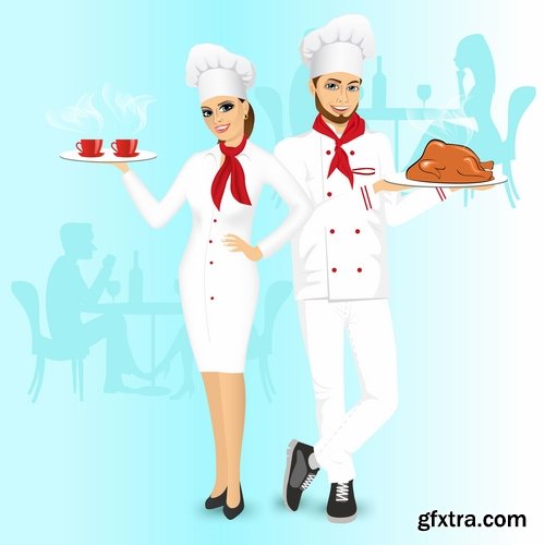 Collection a girl woman chef cartoon baby vector illustration picture 25 EPS