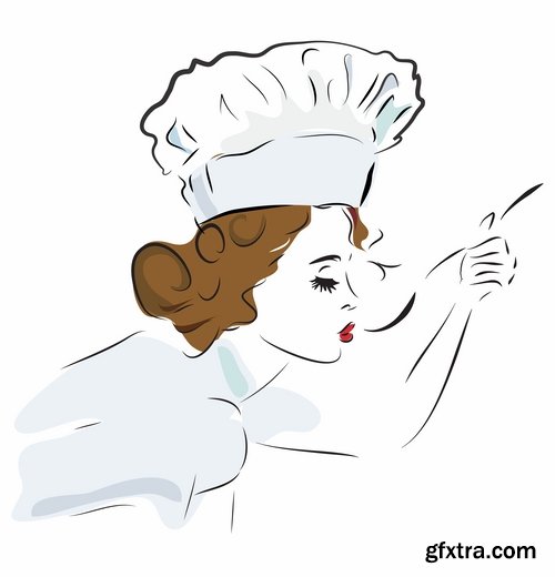 Collection a girl woman chef cartoon baby vector illustration picture 25 EPS