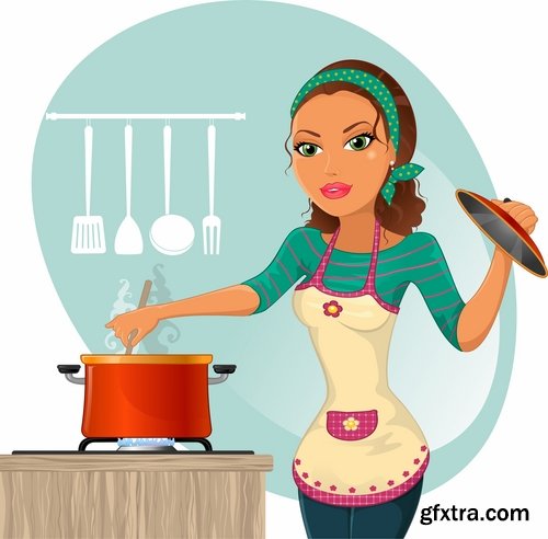 Collection a girl woman chef cartoon baby vector illustration picture 25 EPS