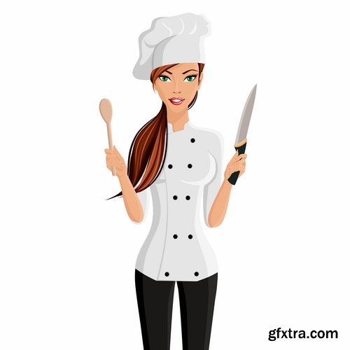 Collection a girl woman chef cartoon baby vector illustration picture 25 EPS