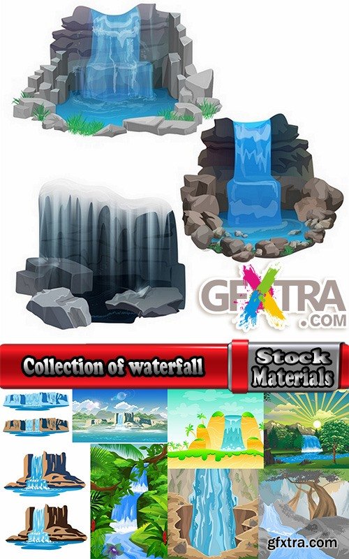 Collection of waterfall river illustration for children's books entertaining picture 25 EPS