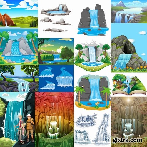 Collection of waterfall river illustration for children's books entertaining picture 25 EPS