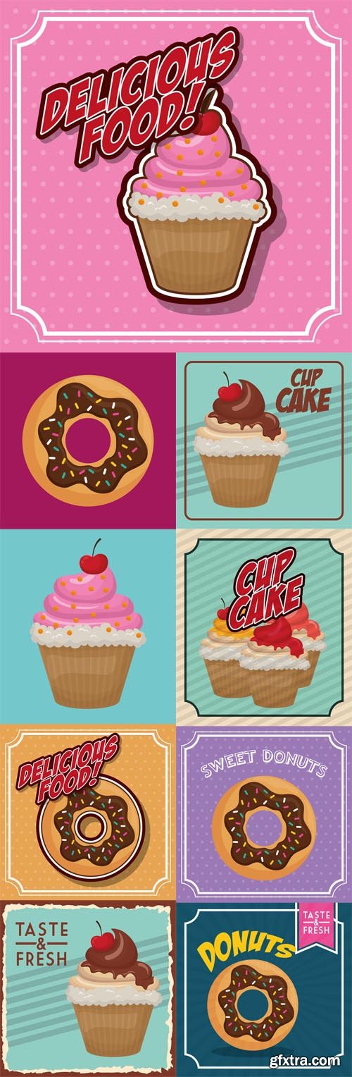 Vector Set - Fast Food Concept Represented by Donut Icon