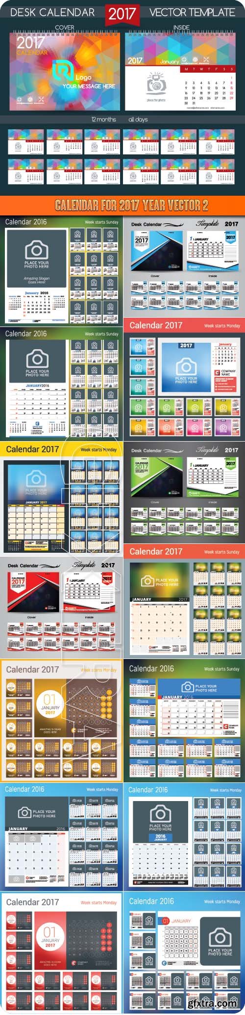 Calendar for 2017 year vector 2