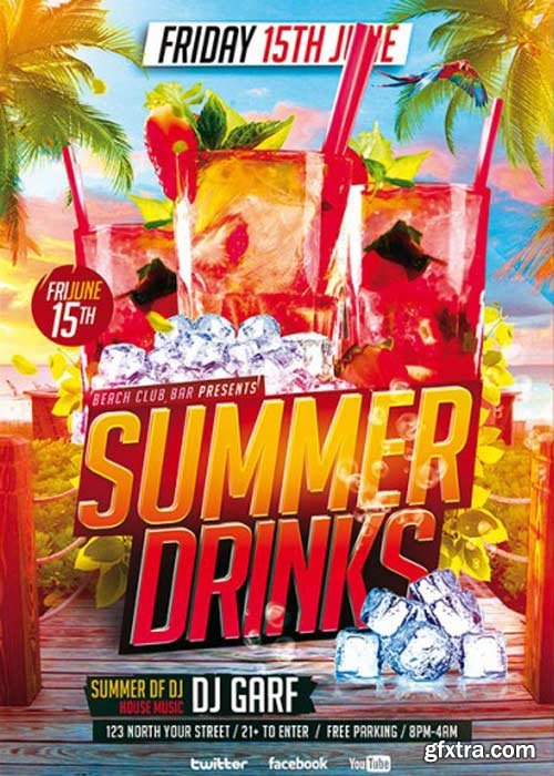 Summer Drinks V9 Premium Flyer Template + Facebook Cover