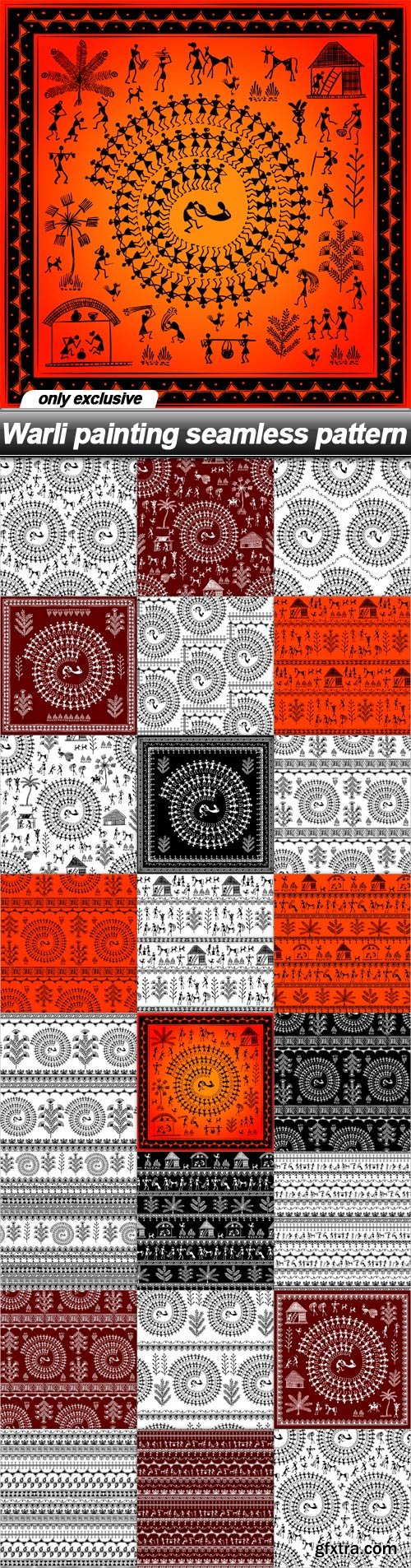 Warli painting seamless pattern - 23 EPS