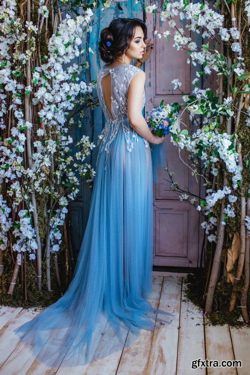 Beautiful bride, girl with flowers