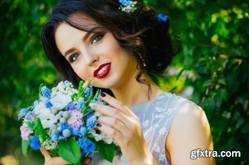 Beautiful bride, girl with flowers