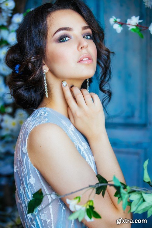 Beautiful bride, girl with flowers