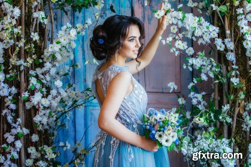 Beautiful bride, girl with flowers