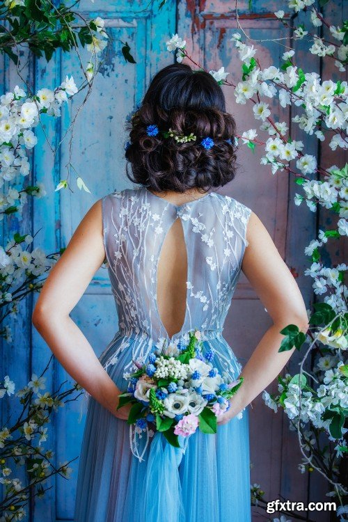 Beautiful bride, girl with flowers