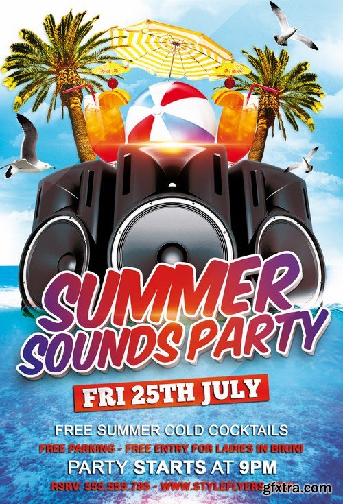 Summer Sounds Party PSD Flyer Template + Facebook Cover