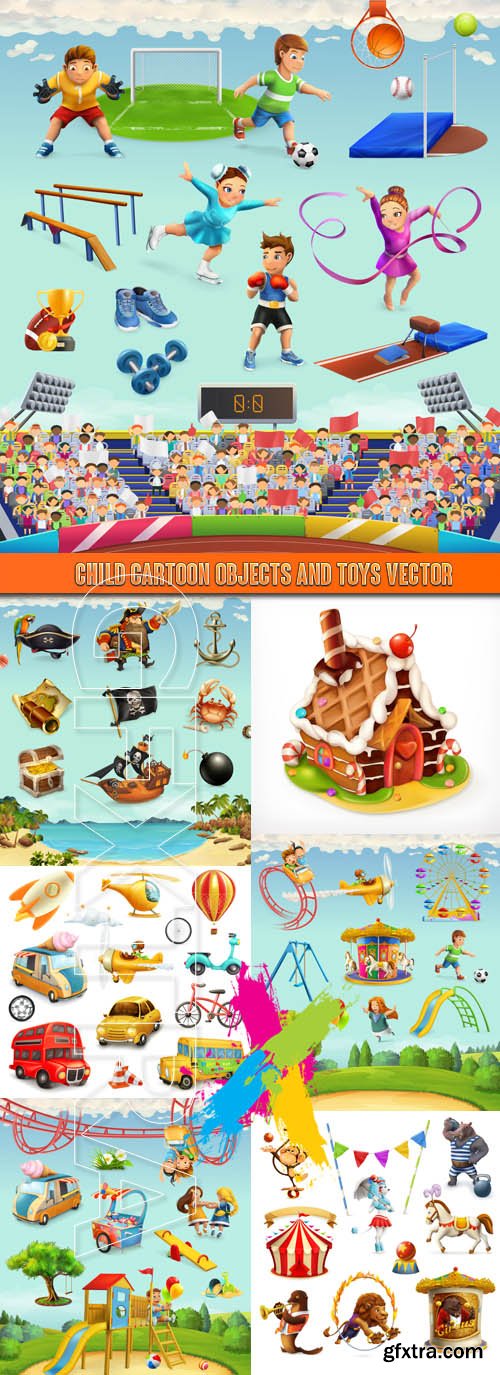 Child cartoon objects and toys vector