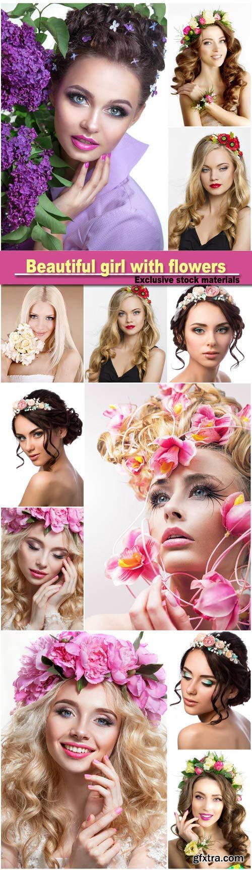 Beautiful girl with flowers, woman with a wreath on his head