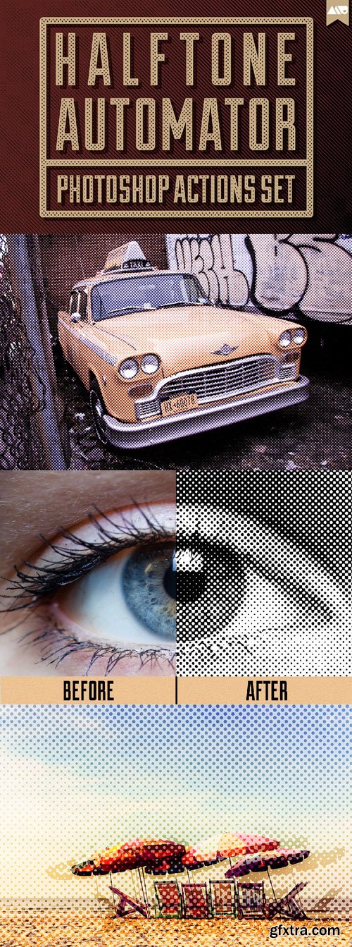 Photoshop Actions, Halftone Automator (Dots, Diagonal & Horizontal Lines)