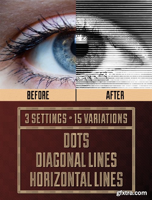 Photoshop Actions, Halftone Automator (Dots, Diagonal & Horizontal Lines)