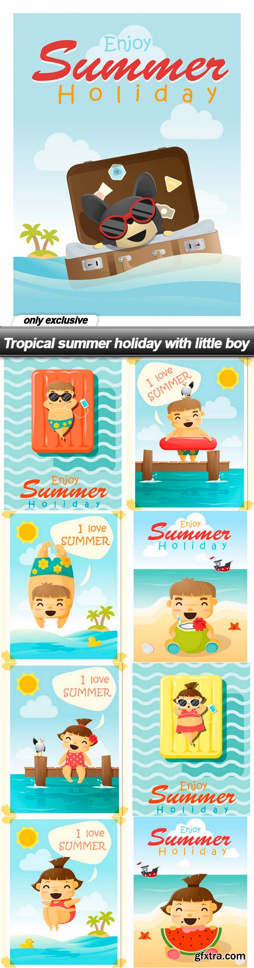 Tropical summer holiday with little boy - 9 EPS