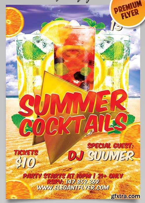 Summer Cocktails Flyer PSD Template + Facebook Cover