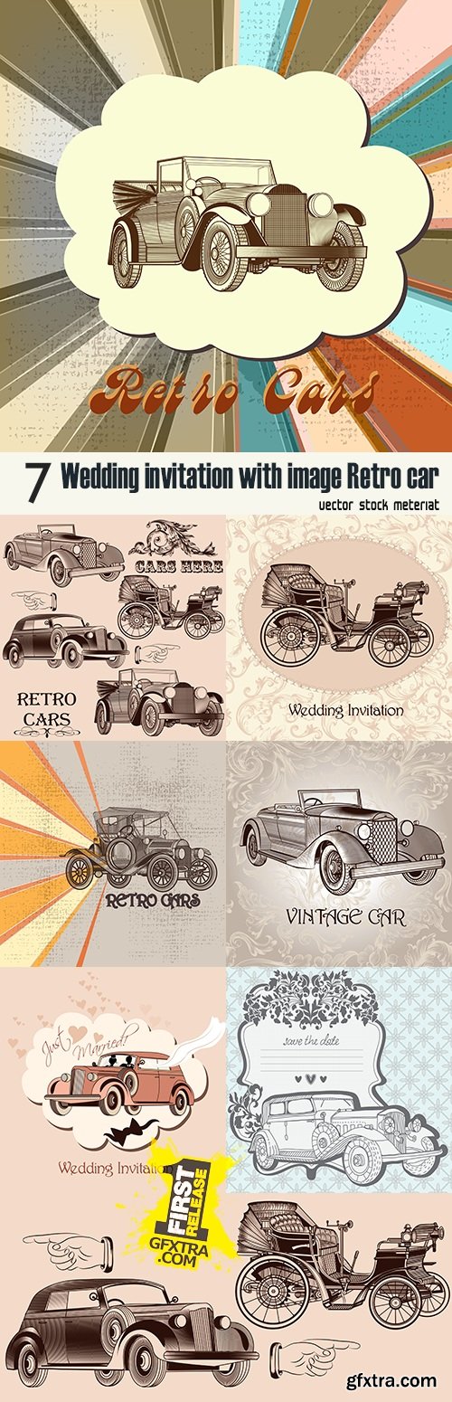 Wedding invitation with image Retro car