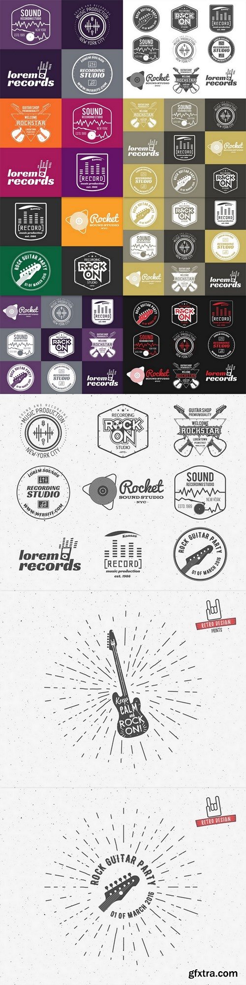 Set of vector music production logo Musical label icons