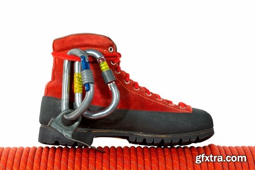 Collection of mountaineering gear carabiner rope shoes ice ax helmet mount 25 HQ Jpeg