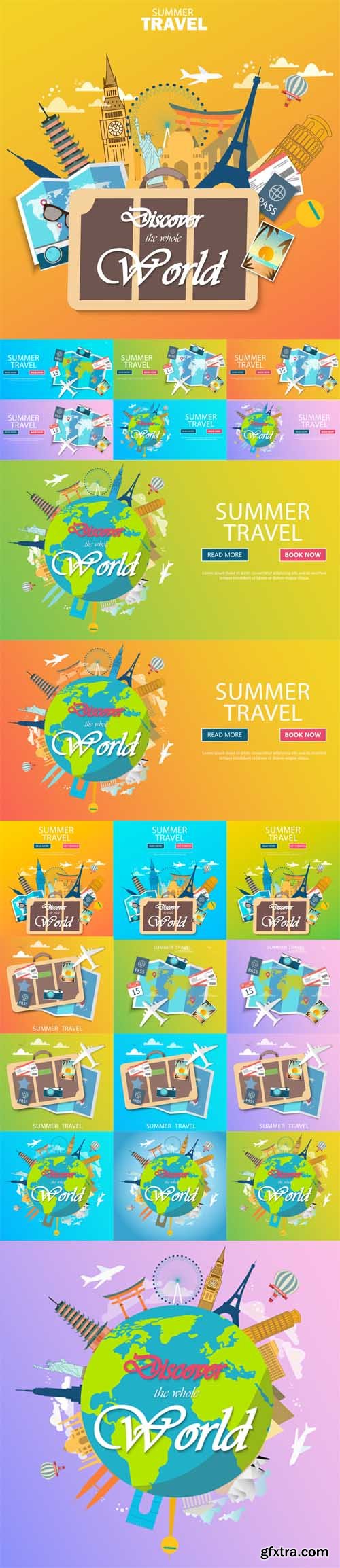 Vector Set - Trip to World. Travel to World. Vacation. Road trip. Tourism. Travel banner. Journey
