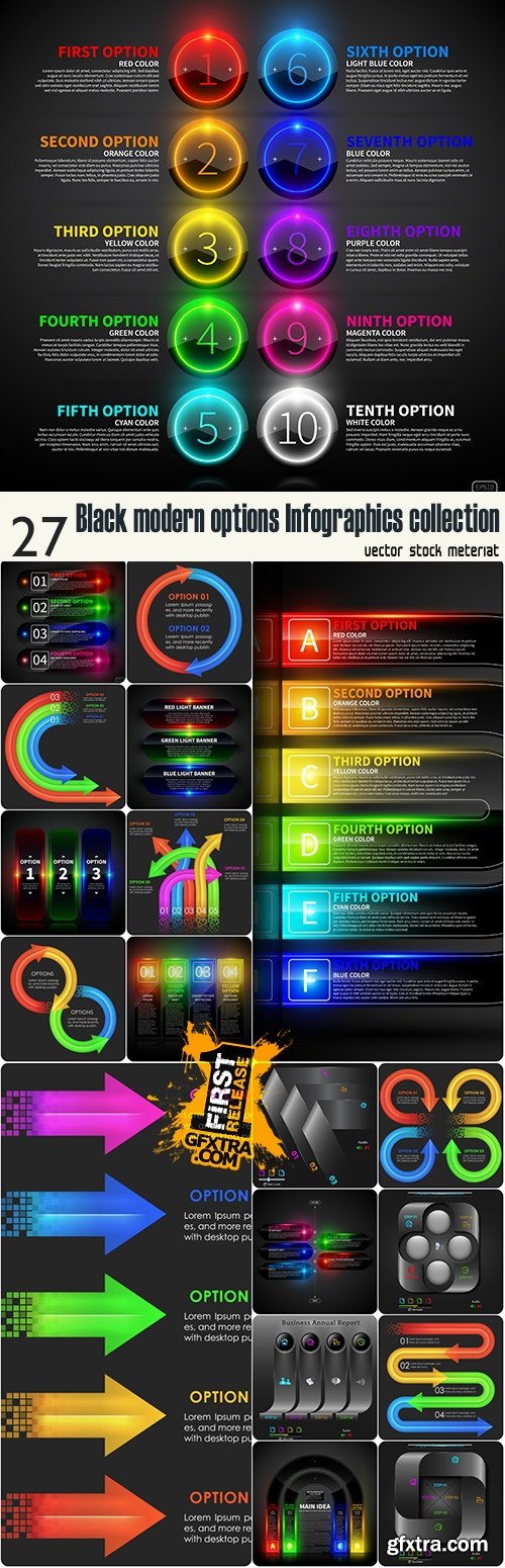 Black modern options Infographics collection