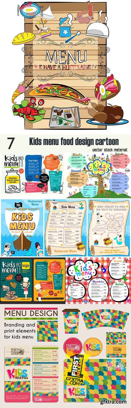 Kids menu food design cartoon