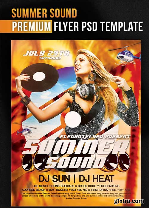 Summer Sound Flyer PSD Template + Facebook Cover