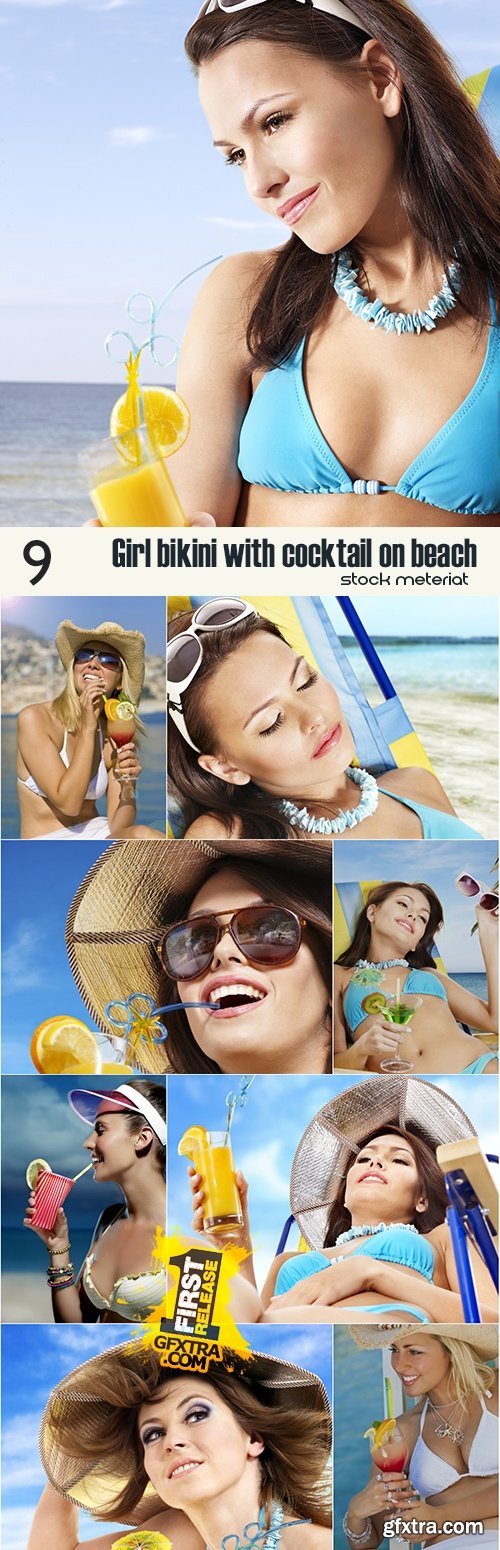 Girl bikini with cocktail on beach