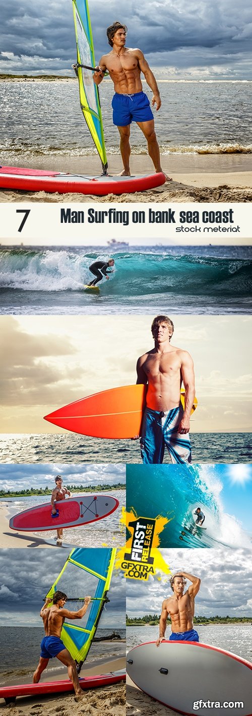 Man Surfing on bank sea coast