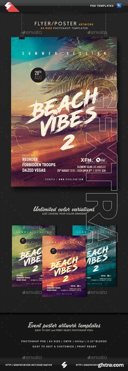 GR - Beach Vibes 2 - Summer Party Flyer / Poster Template A3 17023564