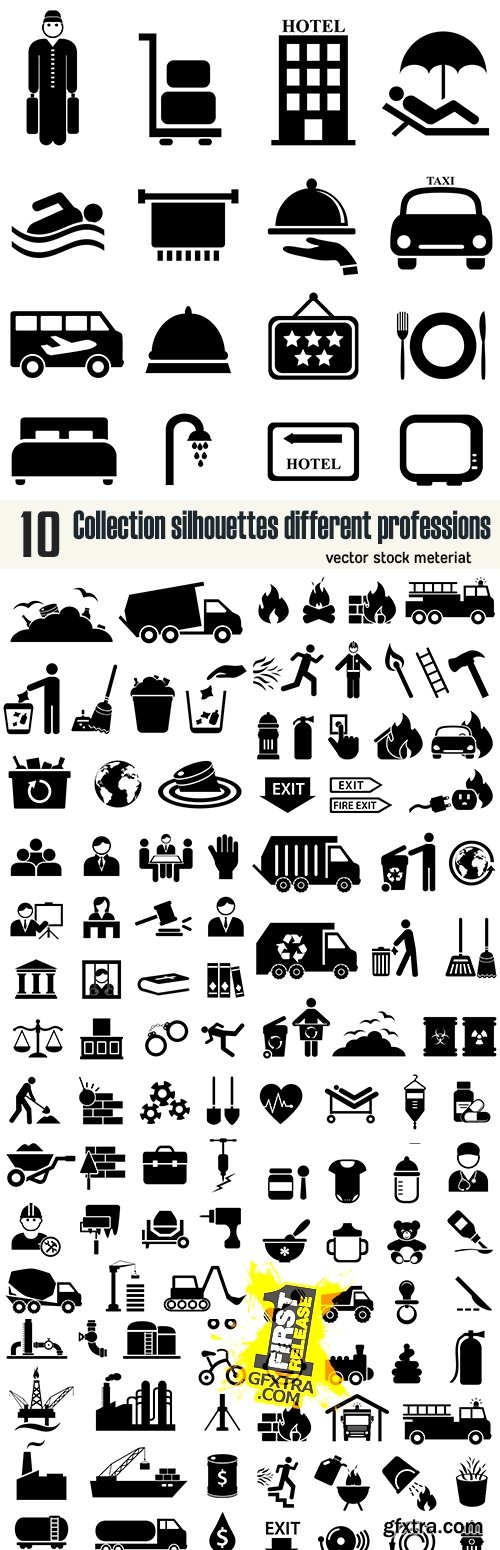 Collection silhouettes different professions